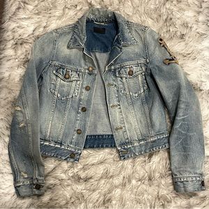 Saint Laurent Anchor Embroidery Cropped Denim Jacket